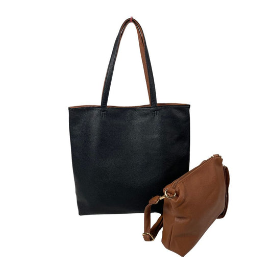 Damen Shopper Umhängetaschen 2-teiliges Set schwarz Vorderansicht