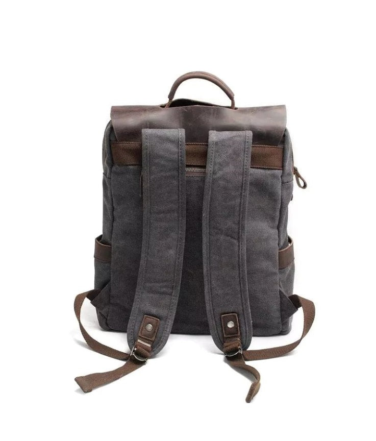 Vintage-Rolltop-Rucksack aus Canvas-Leder für Männer und Frauen