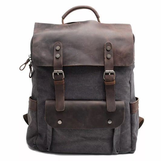 Vintage-Rolltop-Rucksack aus Canvas-Leder mit feste Leder-besätz und Griffefür Männer und Frauen
