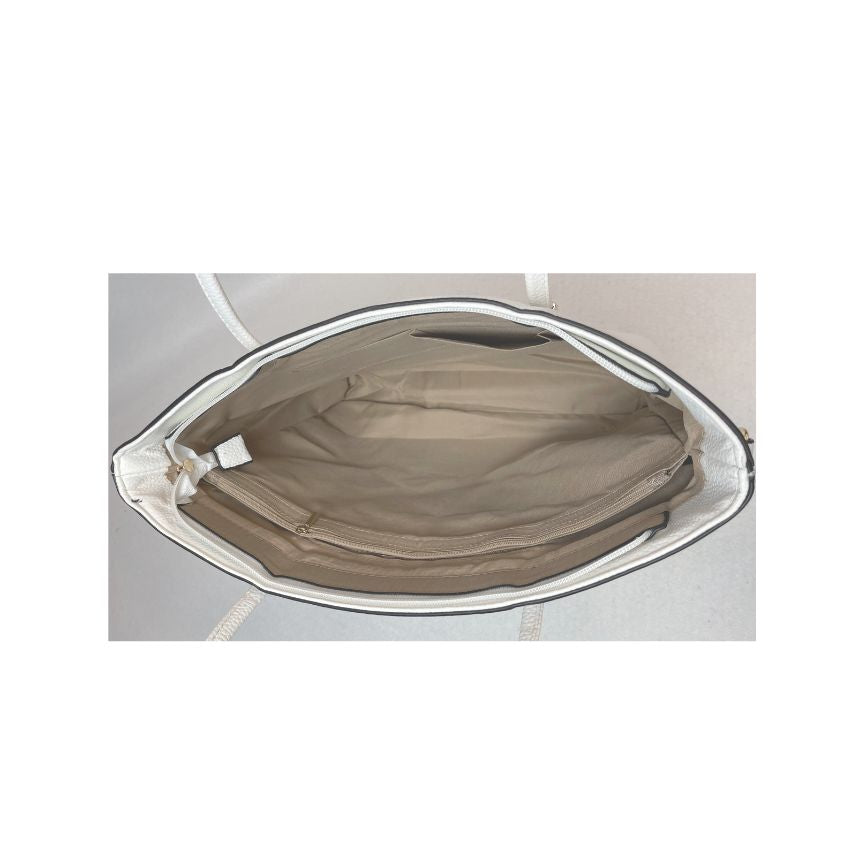 Tote Bag Damen Shopper weiß klein Innenfächer