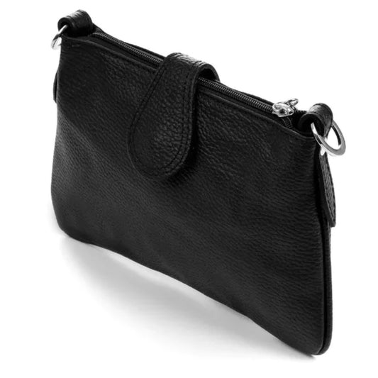 Seitenansicht Schwarze Damen Leder Abendhandtasche mit schönen Details
