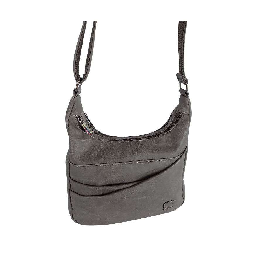 Damen Umhängetasche viele Fächer Crossbodybag grau