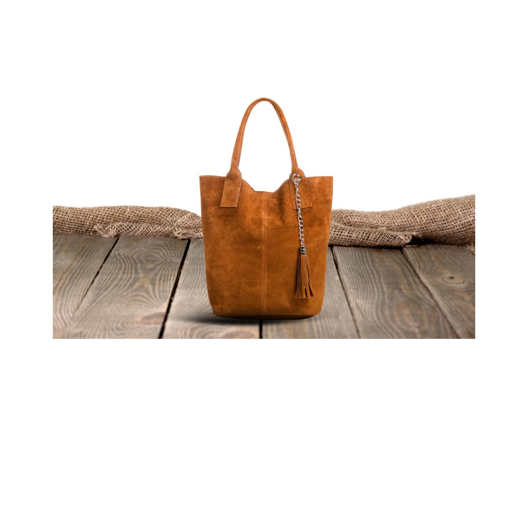 Damen-Mehrzweckumhängetasche  aus Wildleder zweiteilig Innentasche an Kette mit Qauste