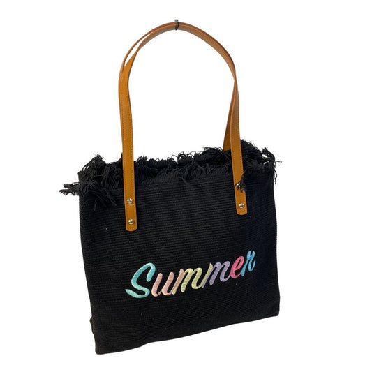 Schwarze Strandtasche sommerliche Shoppertasche groß Vorderansicht