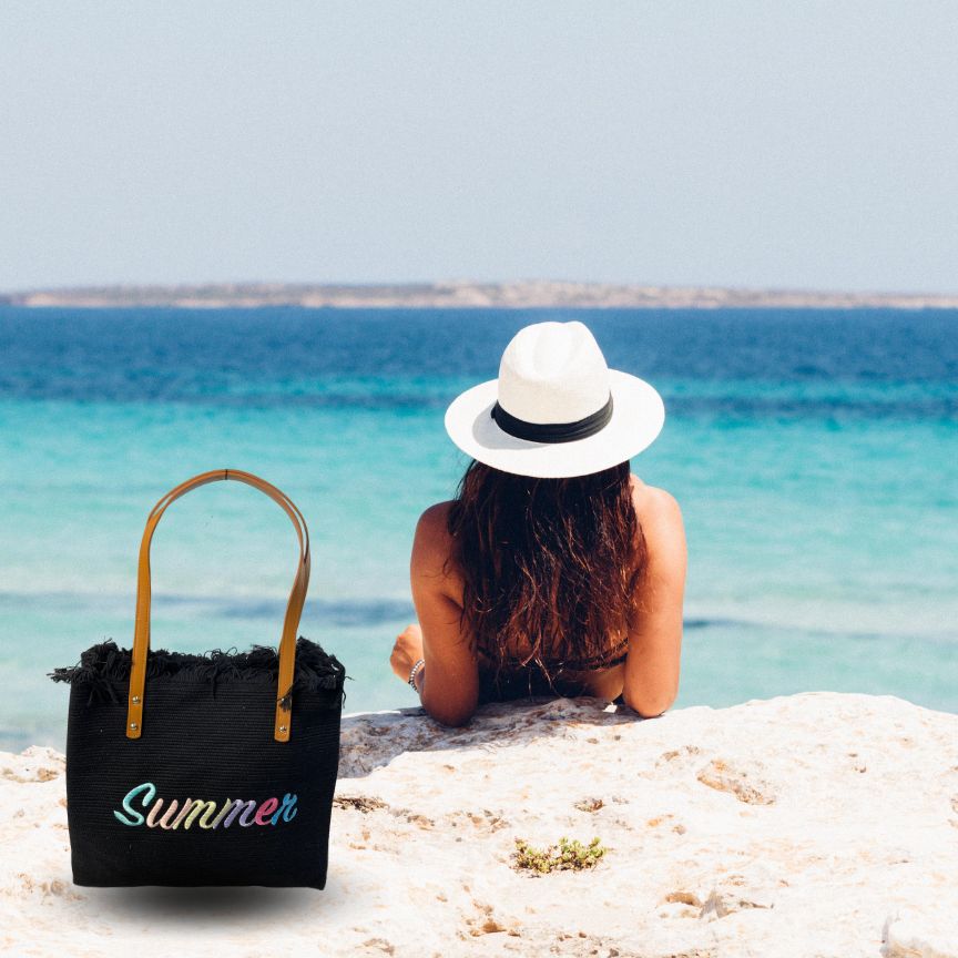Schwarze Strandtasche sommerliche Shoppertasche groß summer