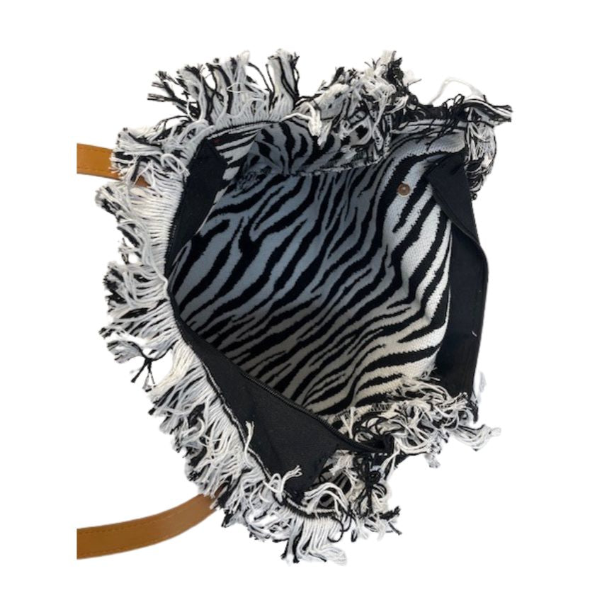 Strandtasche sommerliche Shoppertasche groß Zebradesign Innenansicht