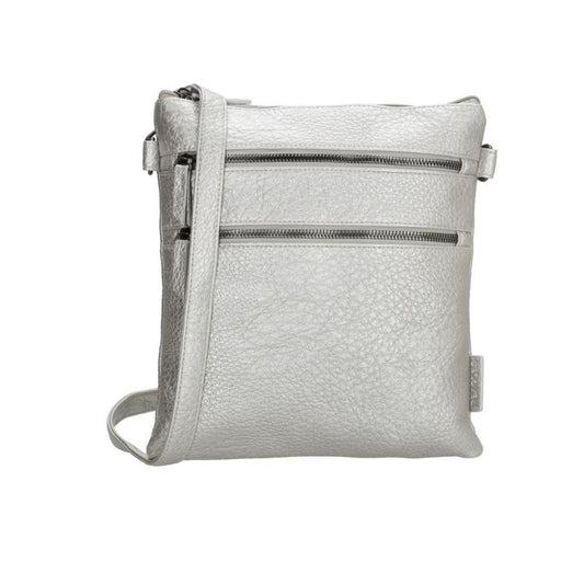 Damen Crossbag mit zwei Fronttaschen und schulterriemen silber