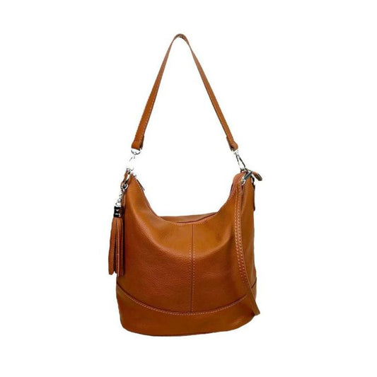 Elegante Damen Umhängetasche aus Leder bronze Quastendetail bronze