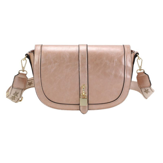 Damen Halbmond Handtasche mit edlem Design und breitem Gurt rosa