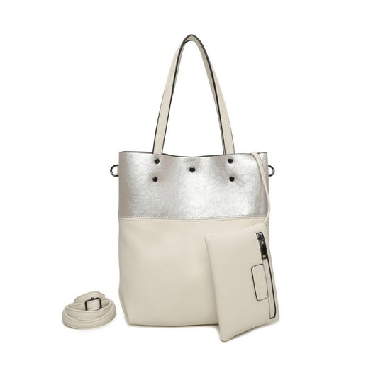 Damen Shopper 2-teilig mit Münztasche und stabilen Tragegriffe und Schultergurt beige