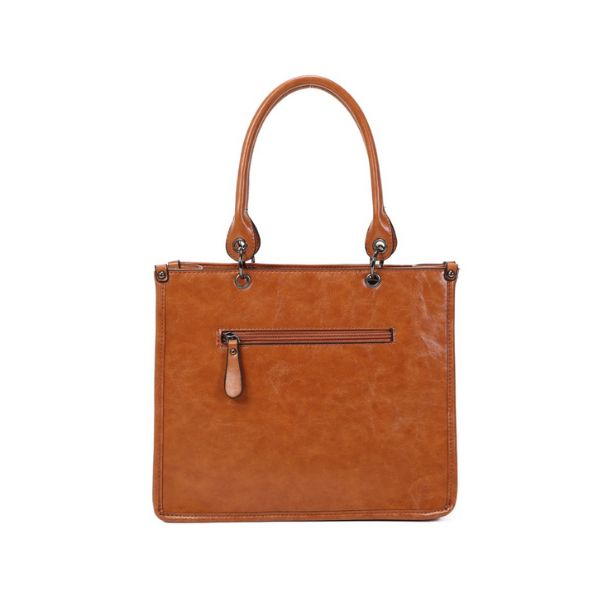 Elegante Bürotasche für Damen mit Fronttaschen bronze Rückseite