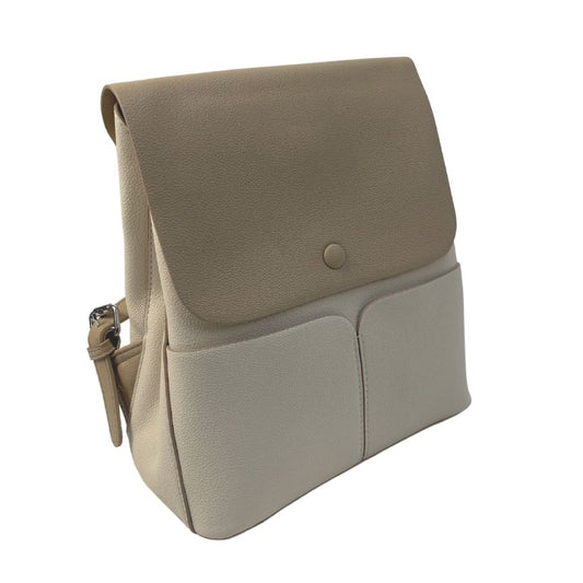 Moderner Damen Rucksack für Alltags mit 2 Fronttaschen und zwei fächern beige
