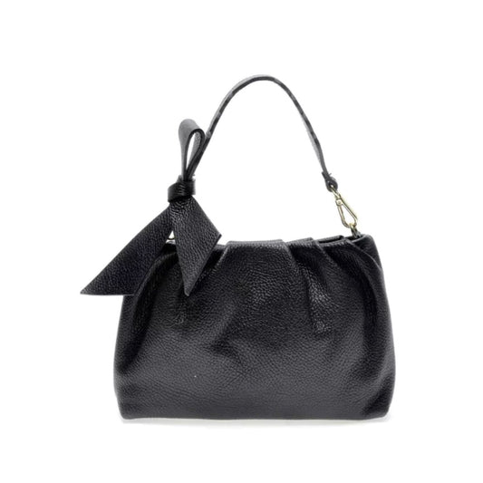 Schöne Mini-Handtasche aus schwarzem Leder mit coolen Details für Abende und Partys