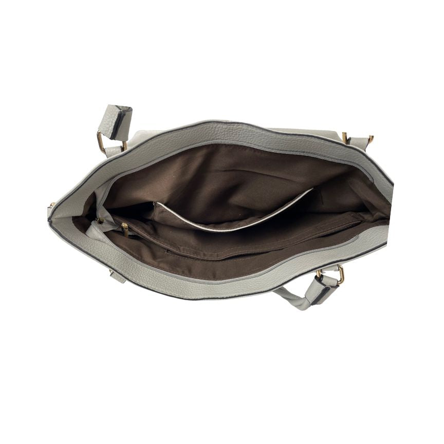 Damen Umhängetasche matt glänzend Tragetasche Seiloptik beige Innenansicht