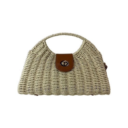 Elegante Damen Strohtasche Sommertasche Beige Vorderansicht