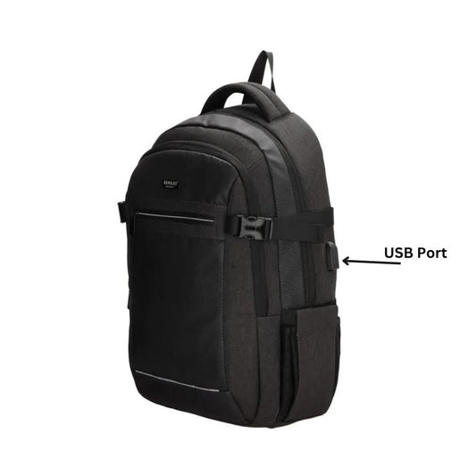Schwarzer Business-Rucksack mit Laptopfach und USB Anschluss