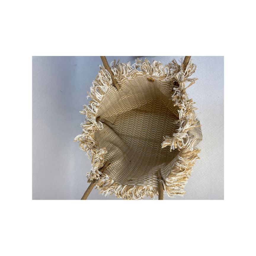 Mehrfarbige Strandtasche sommerliche Einkaufstasche groß Fransendesign Innenansicht