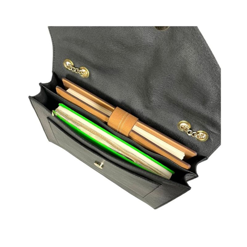 Elegante Damen Lederhandtasche mit Kettengurt schwarz 3  Innenfächer