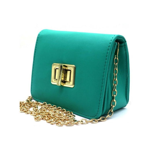 grüne Handtasche für besondere Anlässe mit Kettenriemen und Drehverschluss