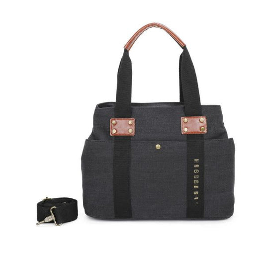Damen Shopper lässige Umhängetasche Canvas schwarz stabil
