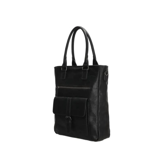 Elegante Damen Schultertasche mit Fronttaschen und Tragegriffen schwarz - geräumig und bürotauglich