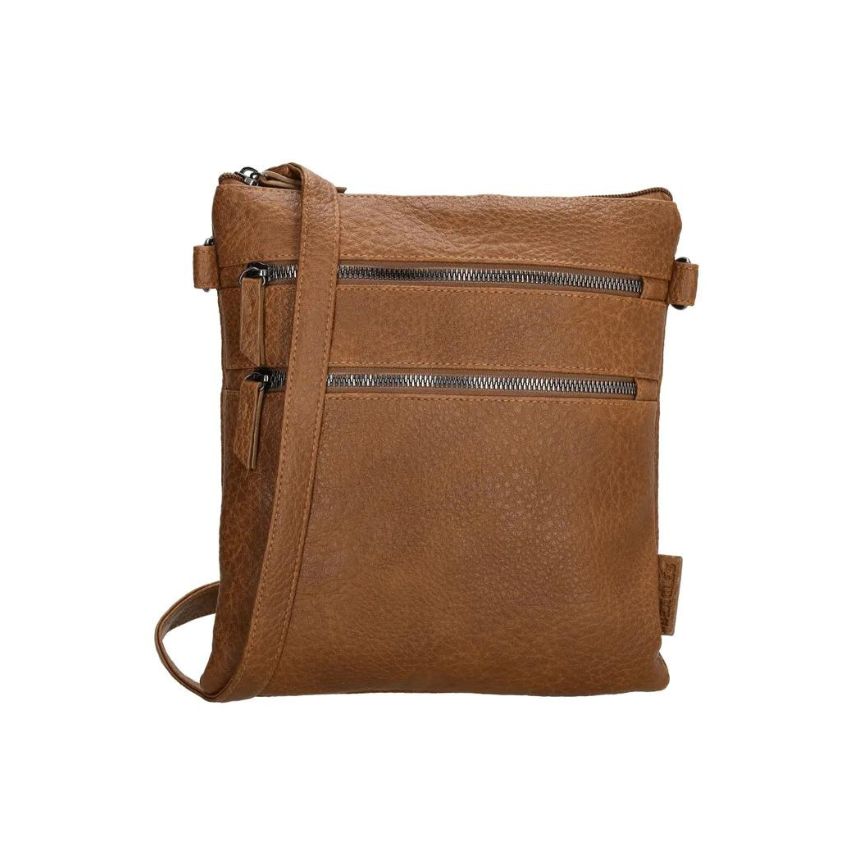 Damen Crossbag mit zwei Fronttaschen und schulterriemen braun