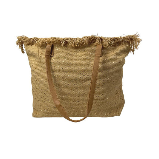 Gewebte Sommer Strandtasche groß mit Fransen braun
