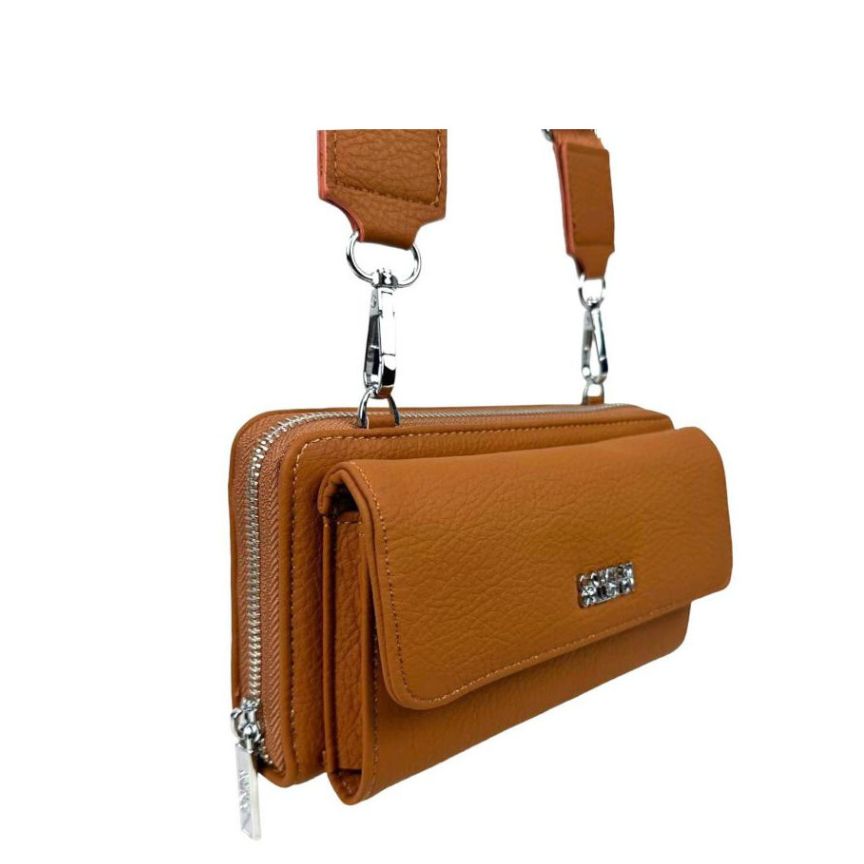 2-in-1 Smartphone-Umhängetasche mit Geldbörse - praktisch unterwegs bronze
