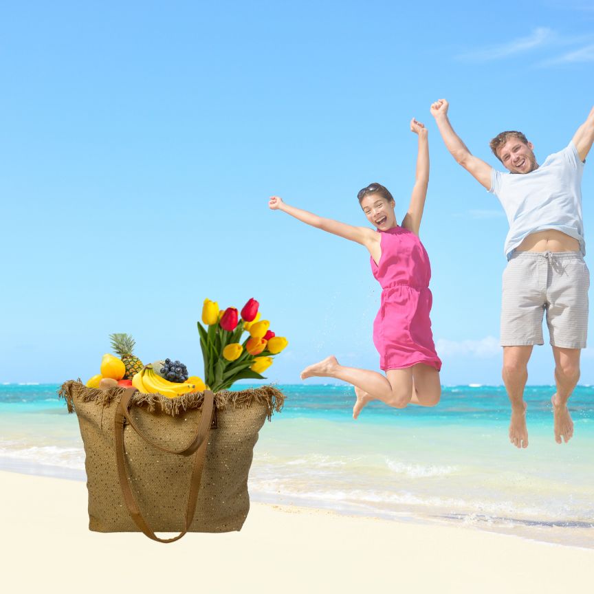 Gewebte Sommer Strandtasche groß mit Fransen braun