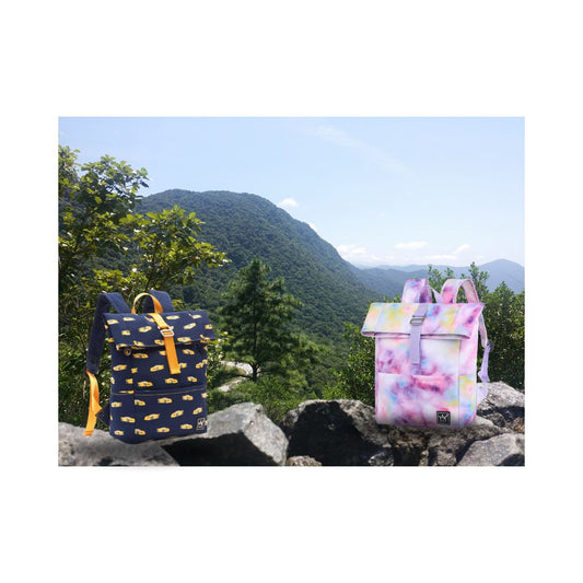 Blau und Rosa Kinder Rolltop Backpack Rucksack für Schule und Reise