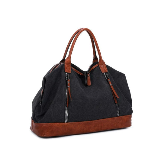 Damen und Herren Kanvas-Leder Übernachtungs Reisetasche mit stabiler PU-Leder Griffe und abnehmbarem Schultergurt