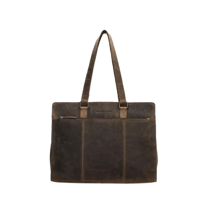 Business Leder Aktentasche mit Frontfach und stabilen Tragegriffen Laptopfach gepolstert