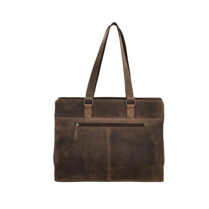 Leder Aktentasche mit rückseitigem Fach und stabilem Reißverschluss Laptopfach gepolstert Hochwertiges Innenfutter