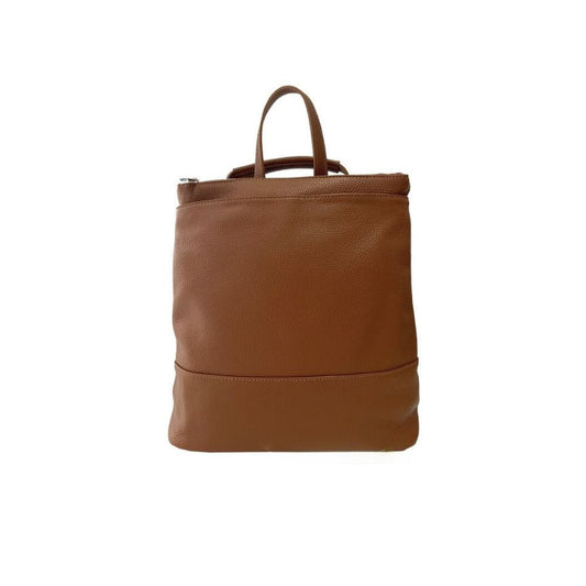 Damen Lederrucksack mit 2 Fächern & Henkel - Schlicht, Mittelgroß, Praktisch