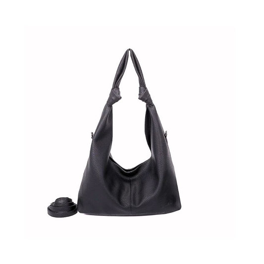 Damen Schwarze Schultertasche - schwarz, mittelgroß, 2-er Set