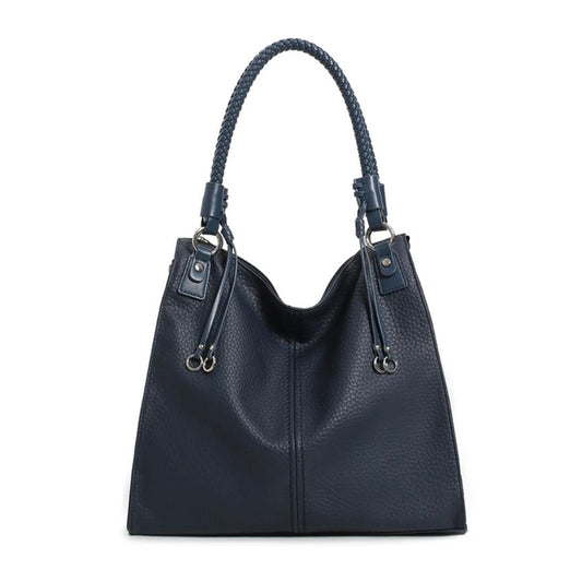 groß marineblaue Damen Einkaufstasche-Shopper mit schönen Griffen im Webdesign und Metaldesigndetails