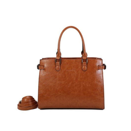 Elegante Henkeltasche mit zwei Haupt- und diversen Nebenfächern in camelfarben