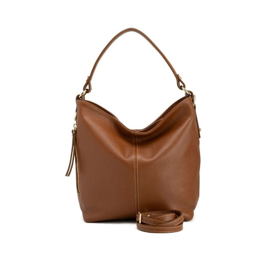 Frontseite der Damen Leder-Shoppertasche für Alltags und Büro bronze braun