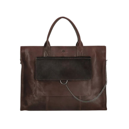 elegante und praktische Damen Leder Business- Aktentasche mit Vordertasche und Kette