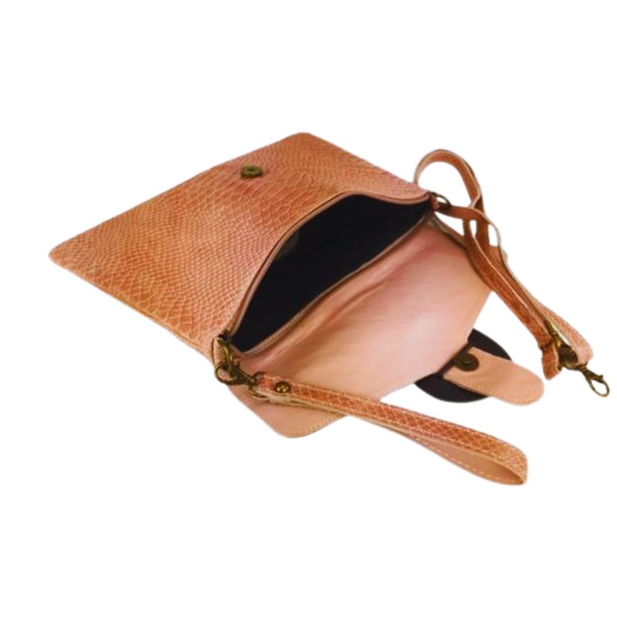 Damen Leder Clutch mit runder Schnalle Schlangenhaut-Optik