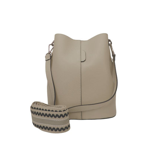 beige Damen Leder Einkaufstasche mittelgroß Shoppertasche mit breitem Gurt