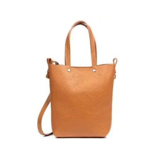 braune Must-have Damen Leder Minimalistische Shopper Tasche mit Tragegriffe und Schulterriemen bronze