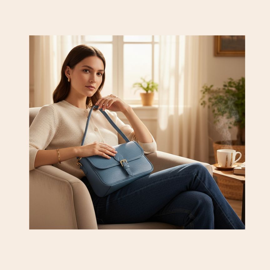 Italienische Damen Leder Handtasche mit Rückseitentasche