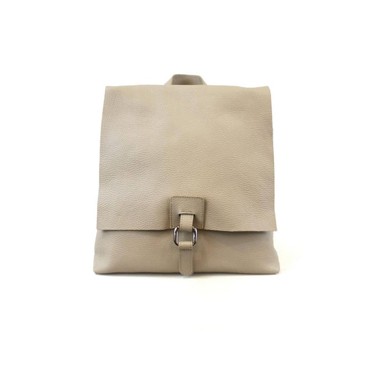 beiger Damen Rucksack aus echtem Leder mit Trage Griff und Metallschnalle