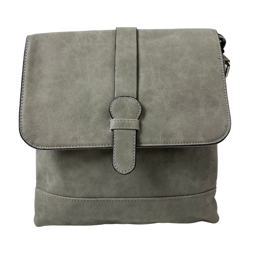 Damen Schultertasche mit drei Fächern und Magnetverschluss mittelgroß grau