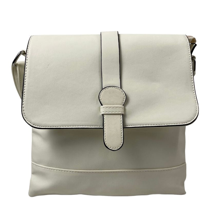 Damen Schultertasche mit drei Fächern und Magnetverschluss mittelgroß weiß