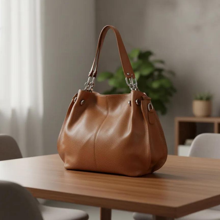 Mittelgroße Echtleder Hobo-Tasche "Magda" aus Italien - elegant & funktionale Schultertasche