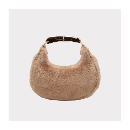Edle Damen Halbmondtasche mit Faux-Fell und elegantem Henkel - stilvoll