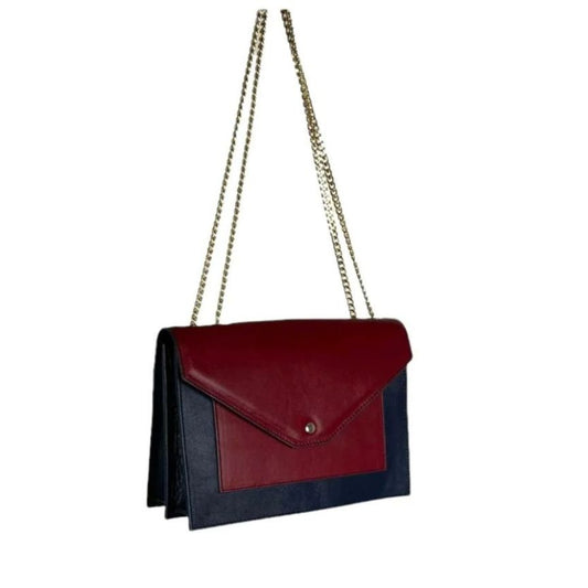 Elegante rot-schwarze italienische Damen Lederhandtasche mit Kettengurt und Fächern für besondere Anlässe