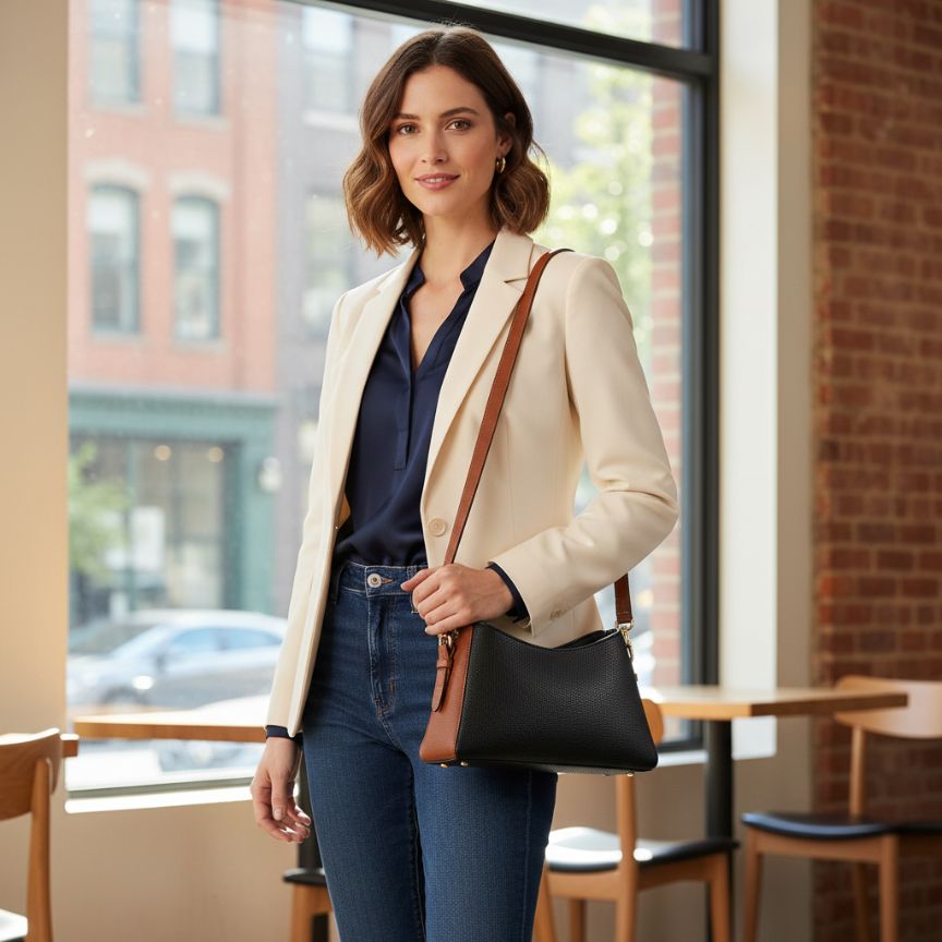 Edle Damenhandtasche mit kurzem Henkel - modernes, schlichtes & elegantes Design